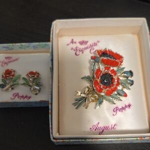 Red and Green Poppy Jewelry Set